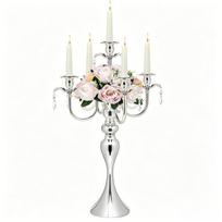 5-Arm Candelabra with K9 Crystal Drops Weighted Metal Candlestick Dual-Use Floral Centerpiece for Wedding Banquet Table Decor (black,1Pc) juoda