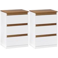 Pack of 2 Narrow Bedside Tables with 3 Drawers Chests of Drawers for Living Room Hallway 40x30x59.5 cm White 40 x 30 x 59.5 cm