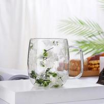 250ml / 350ml Dvigubos sienelės stiklinė puodelis su džiovintomis gėlėmis, Termo puodelis su gėlėmis, Espresso puodelis, Kavos puodeliai, Dvisluoksnės stiklinės puodeliai, Džiovintos gėlės 250ml žalia