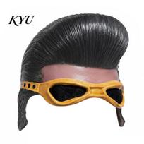Vintage Rock Star Look Singer Latex Mask, Halloween Rocker Half Face Cosplay Prop Adult Universal Size Mask with Pompadour Wig & Sunglasses, 1pc