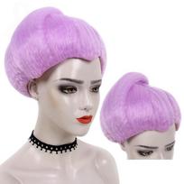 Light Purple Fluffy Round Top Bun Back Knot Wig Smooth Silky Glossy Neat Bangs Vintage Retro Fashion Synthetic Wig pink