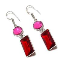 Granatas, Rubelitas Brangakmenis 925 Sterlingas Sidabras Papuošalas Auskaras 2.29 pink