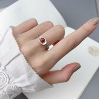 Ring Female Retro Nanhong Egg Surface Open Index Finger Personality Niche Exquisite opening adjustable beige