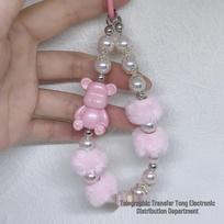 Pompon Beaded Phone Lanyard & Earphone Accessory Keychain Charm gray