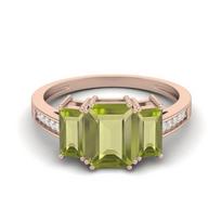1.82 Ct Emerald Cut Peridot 925 Sterling Silver Rose Vermeil Three Stone Women Anniversary Ring 11 ryškiai rožinė