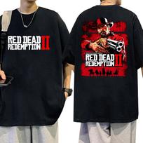 Red Dead Redemption 2 Game Graphic T Shirts Mens Clothing High Quality Summer Tshirt Retro ONeck Cotton Short Sleeve Tshirt S red