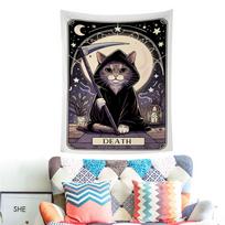 Bohemian Cat Paw Tarot Tapestry - Hippie Wall Decor for Home or Dorm Room 73-95cm (brushed) black