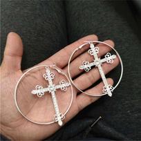 Luxury Metal Cross Earrings Accessories Punk Jewelry Hoop Earrings Bling Crystal Fashion Earring for Women brown