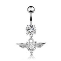 Stainless Steel Zircon Navel Ring Rhinestone Heart Angel Belly Button Ring Long Dangled Colorful Body Piercing Jewelry Women WHITE&Navel & Bell Button Rings&body balta