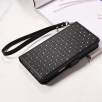Leather Case For iPhone 11 12 13 14 15 16 17 Pro Max XS XR X 6S 7 Plus 8 16e 17e Air Glitter Diamond Magnetic Flip Wallet Cover iPhone17 Pro rožinio aukso spalvos