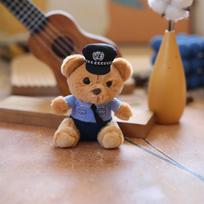 Adorable Plush Teddy Bear Keychain Soft Pp Cotton Stuffed Toy Police Firefighter Police black