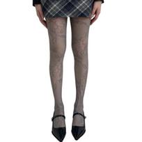 Women See Through Fishnet Mesh Pantyhose Stockings Aesthetic Elegant Hollowed Flower Patterned Tights Leggings Hosiery pilka spalva