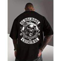 T-shirt | Vintage Casual Men's T-shirt, Streetwear Micro-stretch Fabric Playful Design | Criminal Skull with Horns And Banner Design Suitable S