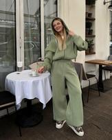 European and American cross-border casual sweater women's suit loose hooded cardigan jacket elastic wide-leg pants two-piece set S