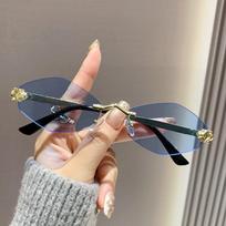 2025 New Fashion Sunglasses Women Retro Brand Design Metal Small Diamond Frame Vintage Rhombus Rimless Shades Men Glasses mėlyna