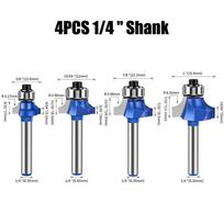 1/4 Inch Shank 6mm Shank Blue Roundover Router Bit Set Carbide Wood Router Bits for Woodworking 4Pcs 6.35mm Shank