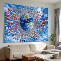 Large Global Harmony Tapestry Vibrant World Flags & Earth Wall Hanging for Bedroom Living Room Meditation & Office Decor 100X70CM