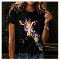 Vibrant Giraffe Art Tshirt Tops Whimsical Fun Unique Unique Printing Colorful Design Perfect Animal Lovers Casual Comfy Tshirt S