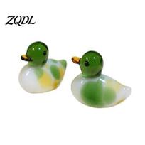 Glass Duck Figurine Green Head Figurine, Cute Mandarin Ornament for Car Unique Home Decor Desk Decor, Miniature Animal Statue And Micro Landscape
