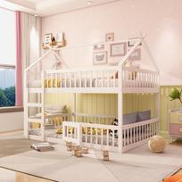 Children's Bunk Bed 140*200, Children's Family Bed, Bunk Bed with Staircase, Loft Design, Solid Wood Bunk Bed Frame, White 205 x 145 x 205 cm balta