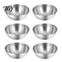 Gold Serving Bowls for Restaurants 6PCS Stainless Steel Seasoning Bowls, Mini Dipping Sauce Cups, Stackable Round Condiment Dishes Home And Restaurant 6pcs sidabras