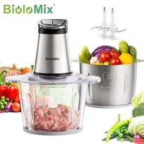 BioloMix AMJ501 Electric Food Chopper With LED Timer, Dual Bowls (Stainless Steel + Thick Glass), 2-Speed Control, Double Layer Removable Blades
