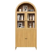 Sideboard with arched top, display cabinet with glass doors, closed storage cabinet with wave pattern, living room cabinet 78 x 40 x 176 cm natūrali