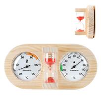 Sauna Wooden Thermometer Hygrometer With Hourglass Wall‑Mount Temperature Humidity Meter beige