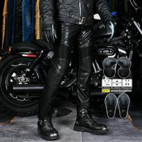 Vyriškos PU motociklininko kelnės su integruota apsauga, vėjui ir vandeniui atsparios, laisvalaikio baikerių kelnės L black