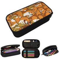 Cute Pet Dog Corgi Pattern Pencil Case for Kids School Pen Box Pencil Bag Stationery Supplies Pen Holder Bag 21x10.5x5cm black