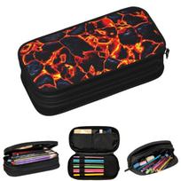 Magma Volcano Lava Fire Pencil Cases for Student School Pen Box Pencil Bag Big Capacity Pencil Pouch 21x10.5x5cm black