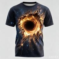 3D crack space black hole full-print men's T-shirt short-sleeve cool cosmic casual M