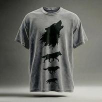 Vintage Wolf T Shirt Men Howling Acid Wash Grey Short Sleeve Tee Streetwear Top Clothing Apparel Men's Gradient Eagle T-shirt S gray