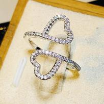 Korean lady love heart-shaped open ring, micro-inlaid zircon fashion ring, sweet and cute ring. adjustable open ring