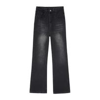 Straight jeans men's micro-pull high waist lift gear washing old source spot wholesale M black