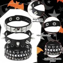3Pcs Adjustable Rock Style Black Gothic Punk Bracelet For Men Women Vintage Spikes Rivet Cuff Unisex Leather Wristband A1