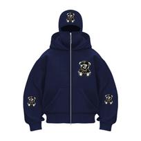 Men's Fashion Trendy Pattern Print, Zip-up Double Hoodie, Sporty Street Hip-hop Hooded Sweatshirt S tamsiai mėlyna spalva