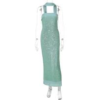 New Sexy Tube Top Solid Color Slim Long Celebrity Close-fitting Sequin Dress Women M sidabras