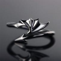 Punk Little Devil Dragon Gothic Evil Vampire Angel Wings Rings Opening Adjustable Ring Halloween Party Jewelry Gift black
