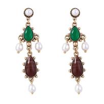 1 pair Baroque art retro personality geometric resin water droplet imitation pearl pendant earrings beige