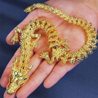 Majestic 3D oy Golden Dragon Statue with Movable Limbs - Home Desktop Decoration, Symbol of Power and Good Luck (Gold,10cm)