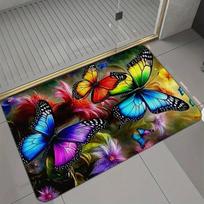 1Pcs Vibrant Rainbow Butterfly Print Bathroom Rug, Quick Dry Non Slip Water Absorbing Washable Bath Floor Mat for Bedroom Shower Room 40*60cm
