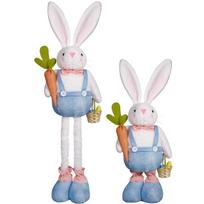 Extendable Legs Easter Bunny Plush Holding Carrot Basket white