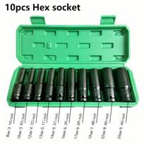 10-Piece 1/2  Drive Metric Universal Impact Socket Set for Pneumatic Tools Long Deep Sockets 8-24mm 10-piece Set green
