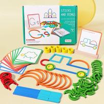 Wooden Creative Sticks And Rings Puzzle Intelligence Game Montessori Early Educational Toys Assembled Building Blocks DIY Gifts blue