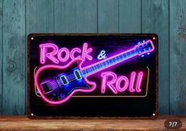 Neon Retro Look Rock  Roll Sign  NewAluminum 20x30cm（7.8x11.8inch）