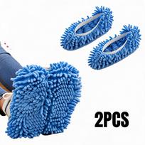 2PC Mop Slippers Floor Dust Cleaning Slippers Shoes Cloth Reusable Lazy Mop Cloths Shoes Home Washable Clean Microfiber Cloth blue