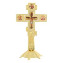 Jesus Crucifix Sculpture Jesus Cross Statue Orthodox Figurine Standing Crucifix for Home Altar Living Room Table Bedroom (Gold,18.5*10cm(7.3*3.9Inch))