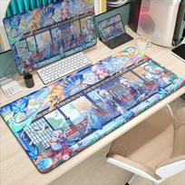 Kawaii Anime Girl Desk Mat Genshin Impact Game Mouse Pad Pretty Kamisato Ayaka Mousepad Laptop Gaming Non-slip Mousepad Mice Rug 600x300x2mm gray