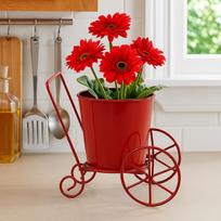 Metal Wagon Planter, Red Pram Rickshaw Shaped, Metal Plant Stand, Red raudona